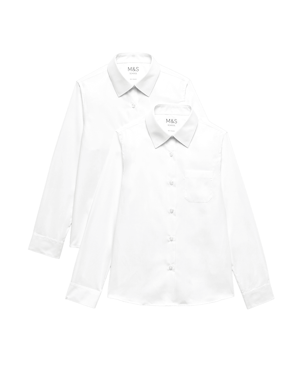 M&S Girls 2 Pack Non-Iron School Shirts (2-18 Yrs) - 2-3 Years - White