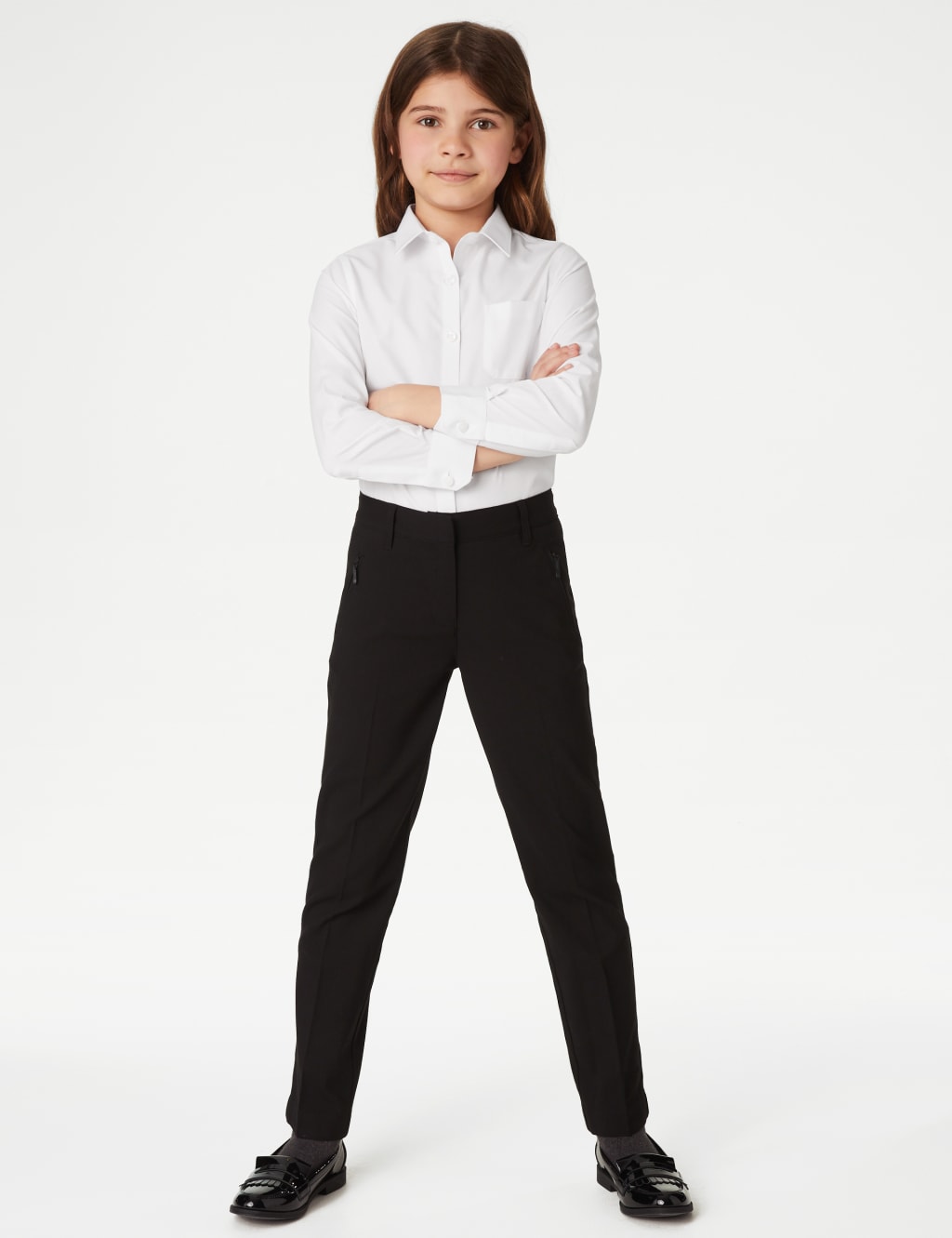 M&S Collection Girls 2 Pack Girls Slim Fit Non-Iron School Shirts (2-18 Yrs) - 8-9 Y - White, White