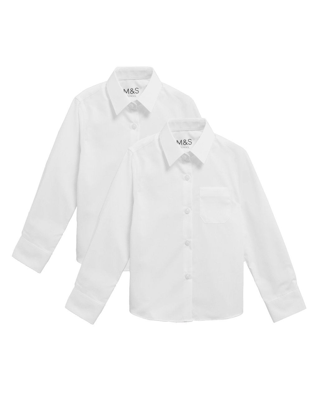 M&S Girls 2 Pack Slim Fit Non-Iron School Shirts (2-18 Yrs) - 2-3 Years - White