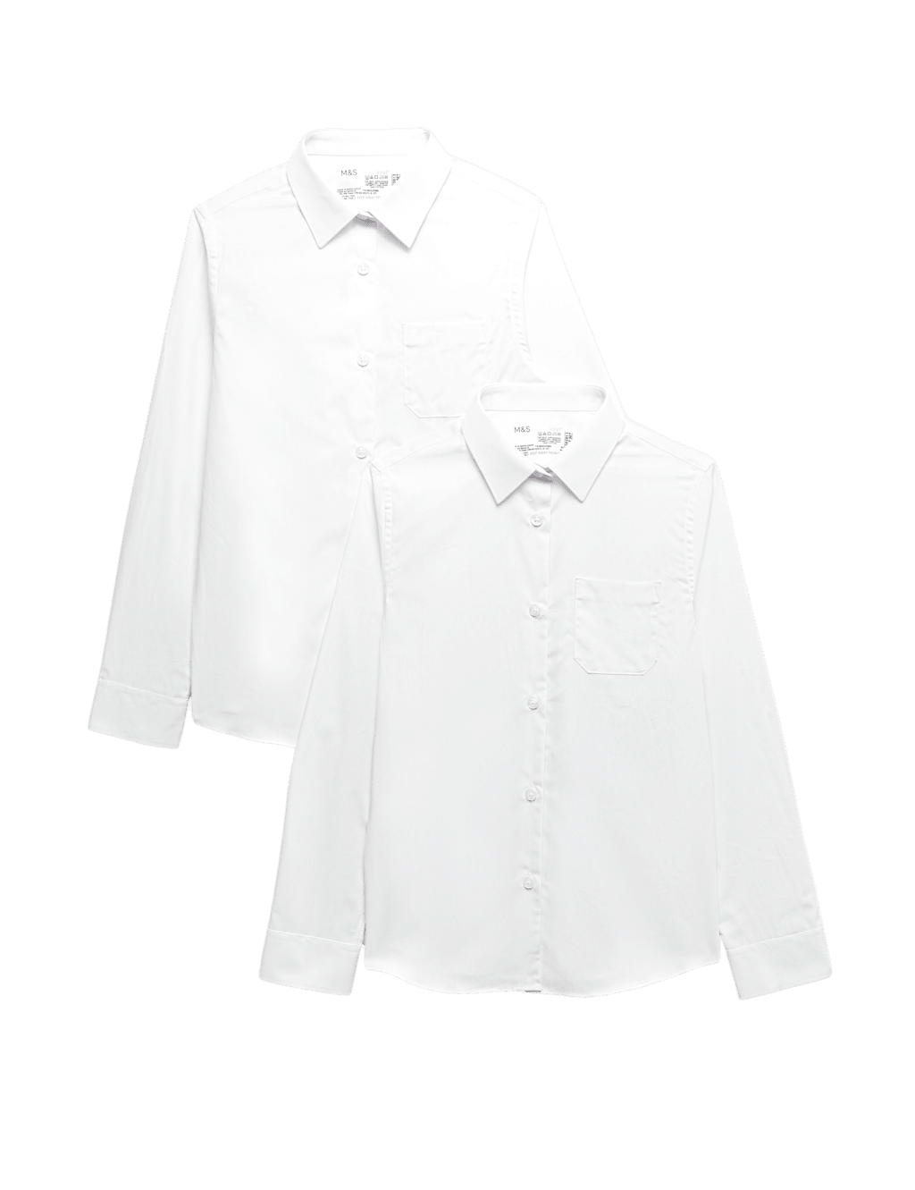 M&S Girls 2 Pack Regular Fit Cotton School Shirts (2-18 Yrs) - 2-3 Years - White