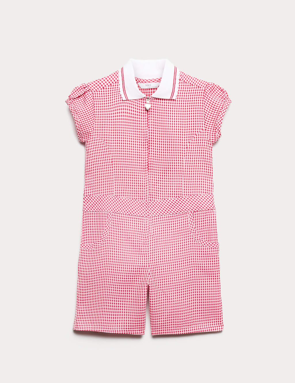 M&S Girls Gingham School Playsuit (2-14 Yrs) - 8-9 Years - Red