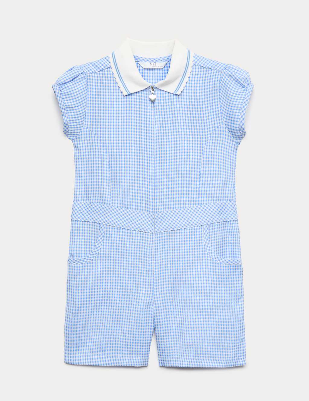 M&S Girls Gingham School Playsuit (2-14 Yrs) - 12-13 Years - Light Blue