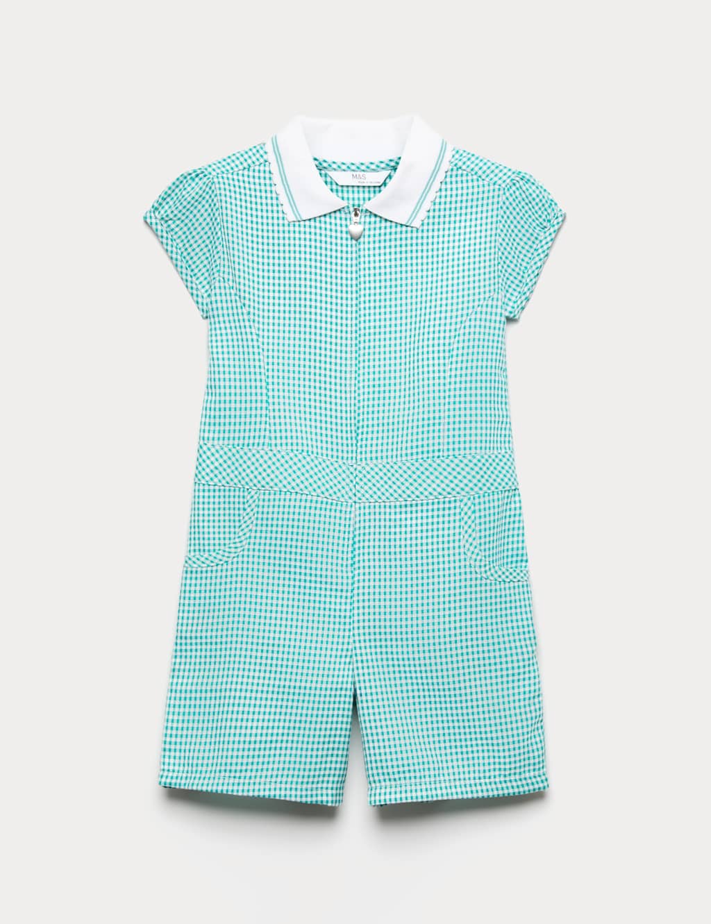M&S Girls Gingham School Playsuit (2-14 Yrs) - 11-12 Years - Green