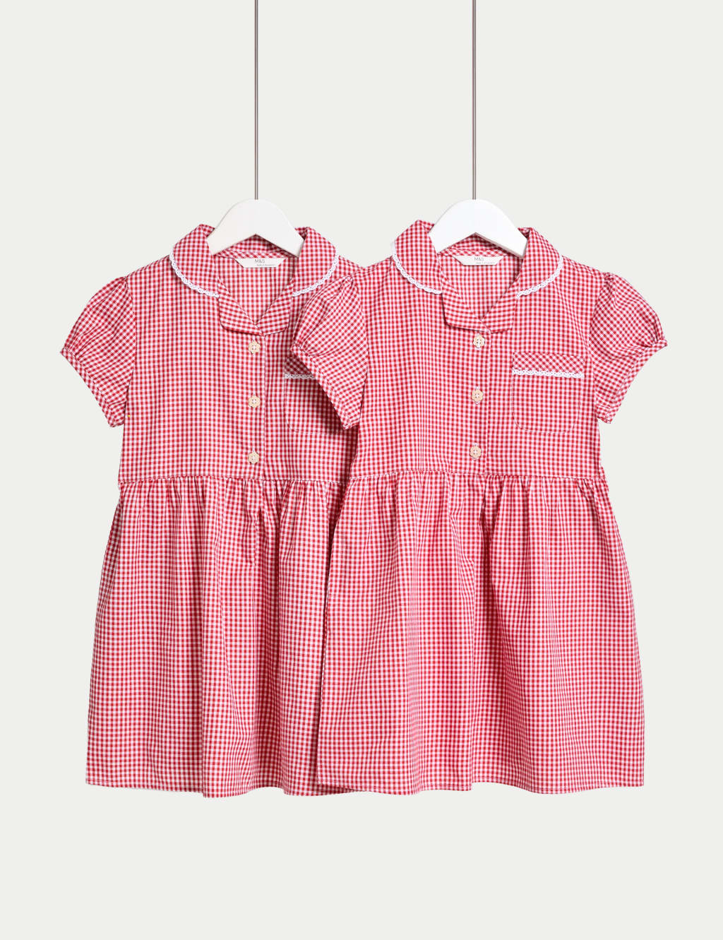 M&S Collection Girls 2 Pack Girls Plus Fit Gingham School Dresses (2-15 Yrs) - 13-14 - Red Mix, Mid Blue,Red Mix