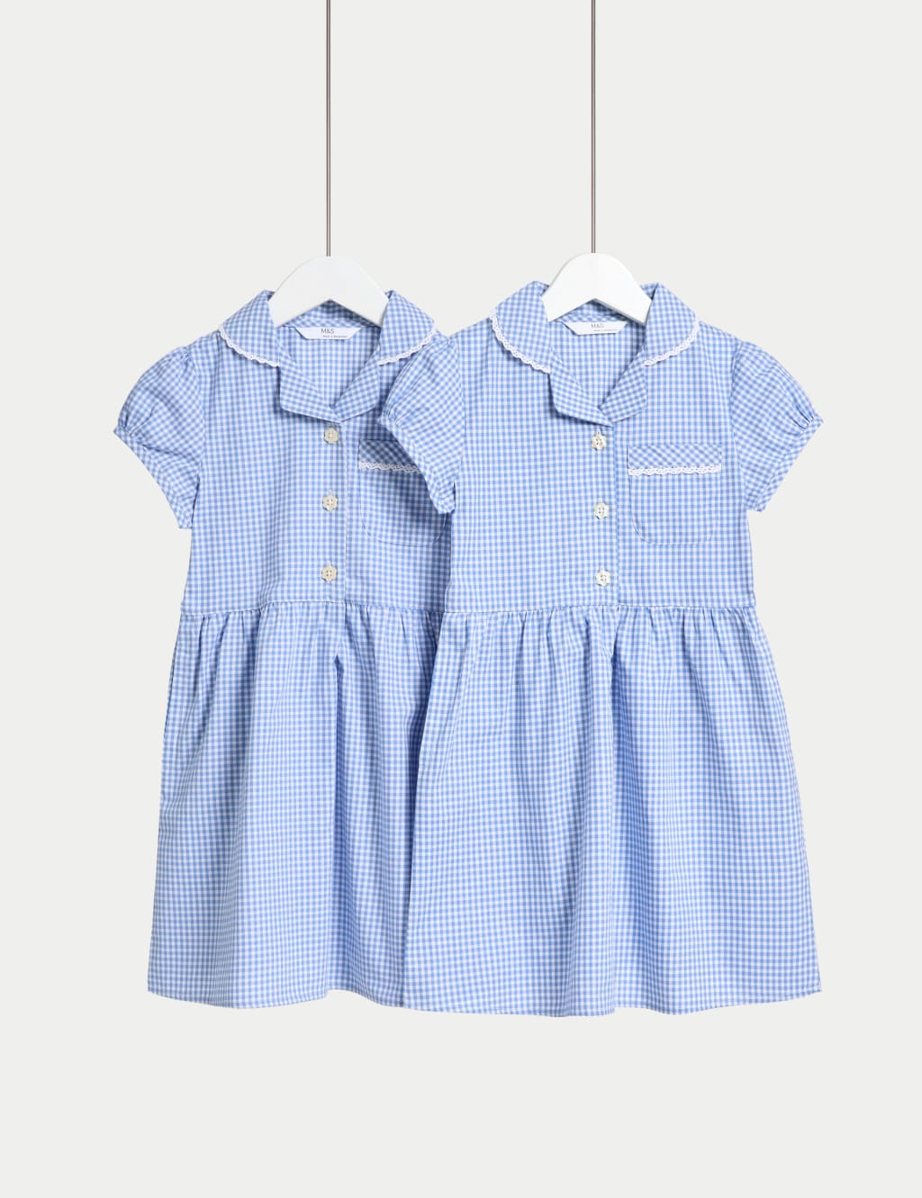 M&S Collection Girls 2 Pack Girls Cotton Rich School Dresses (2-14 Yrs) - 5-6 Y - Light Blue, Lilac,Red Mix,Navy,Light Blue,Green,Pink,Yellow,Royal Blue