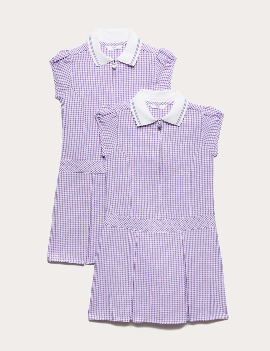 M&S Girls 2 Pack Zip Gingham School Dresses (2-14 Yrs) - 10-11 Years - Lilac