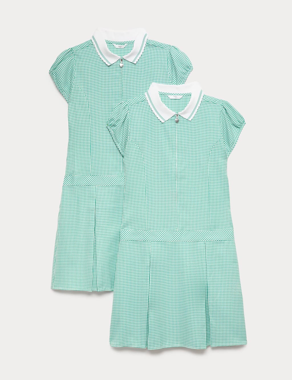 M&S Girls 2 Pack Zip Gingham School Dresses (2-14 Yrs) - 7-8 Years - Green