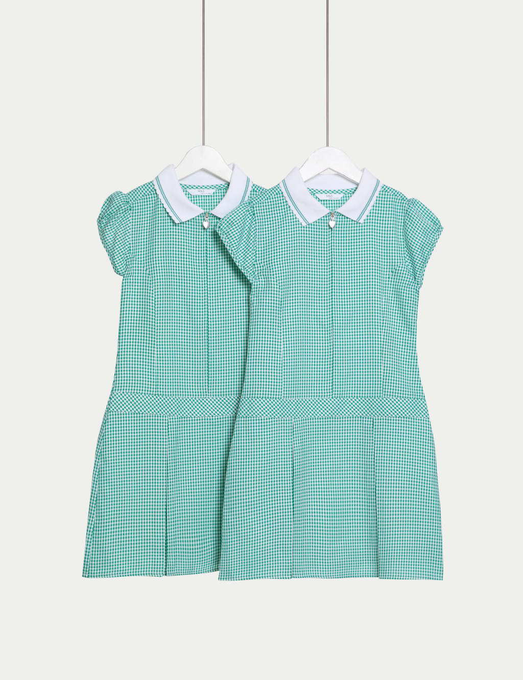 M&S Collection Girls 2 Pack Girls Cotton Rich Gingham School Dress (2-14 Yrs) - 7-8 Y - Green, Navy,Pink,Yellow,Red,Lilac,Green,Light Blue,Royal Blue