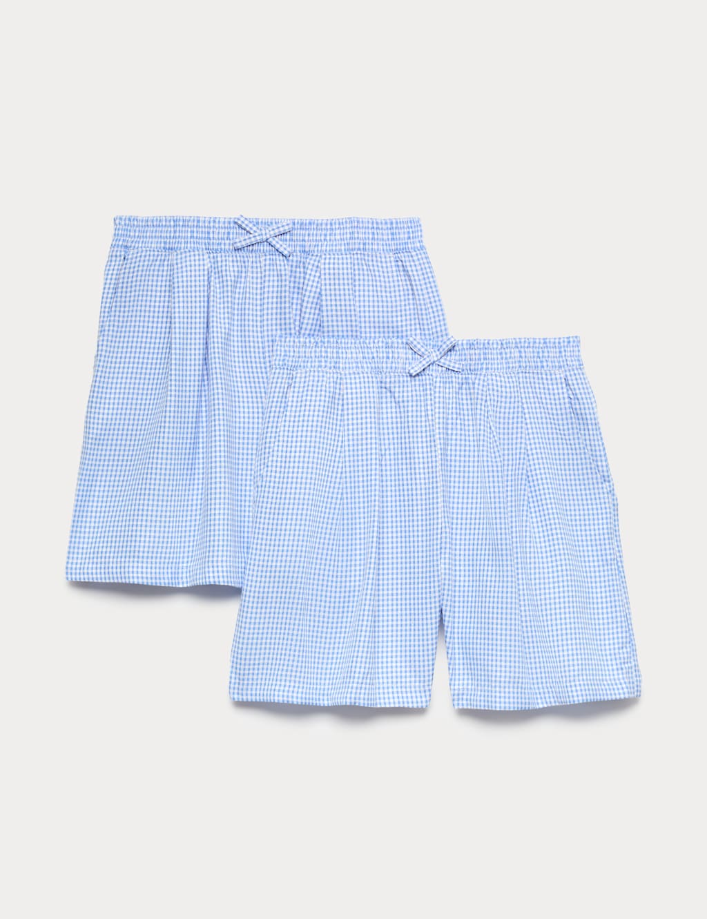 M&S Girls 2 Pack Gingham Easy To Iron School Shorts (3-14 Yrs) - 11-12 Years - Light Blue