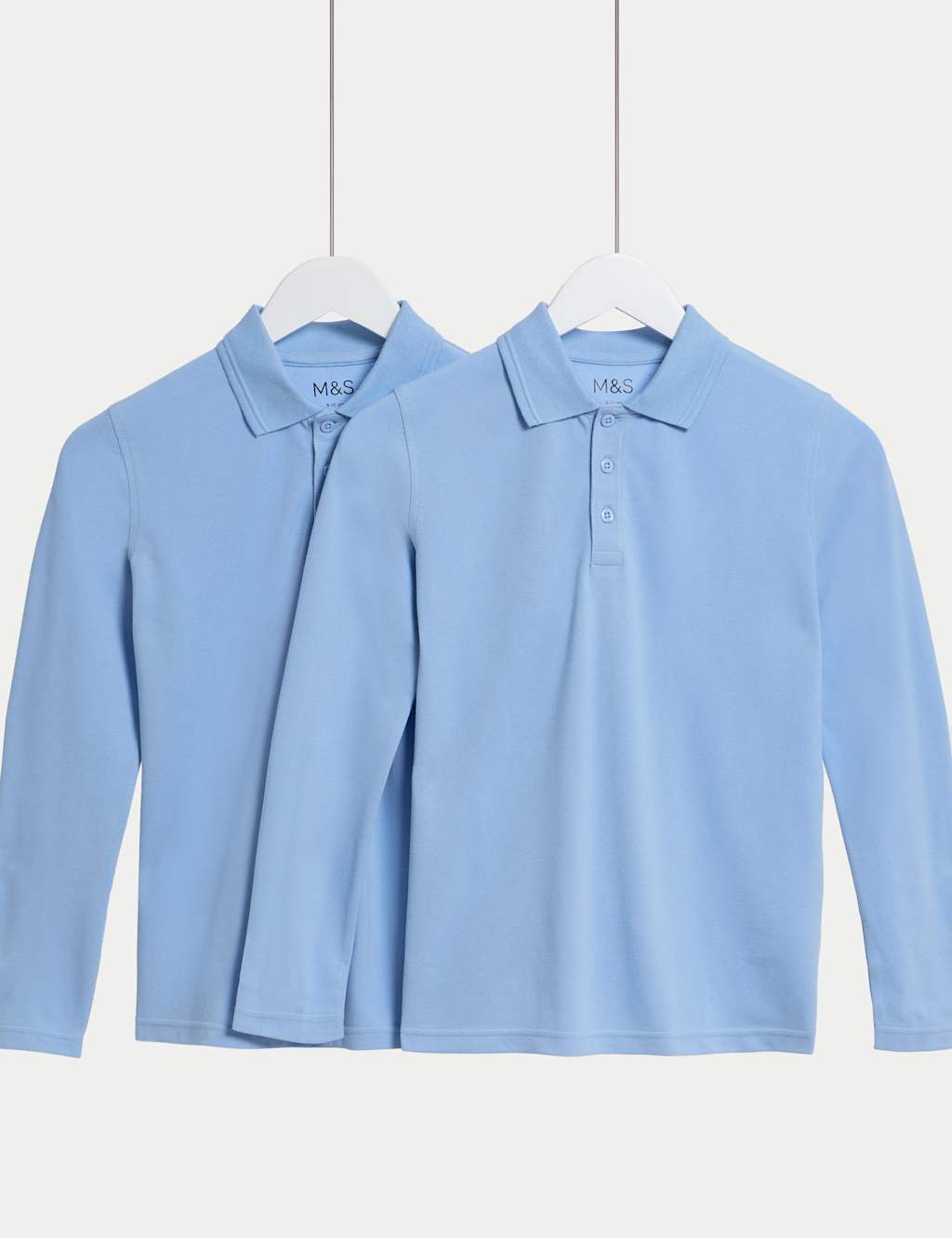 M&S 2 Pack Unisex Pure Cotton School Polo Shirts (2-18 Yrs) Blue