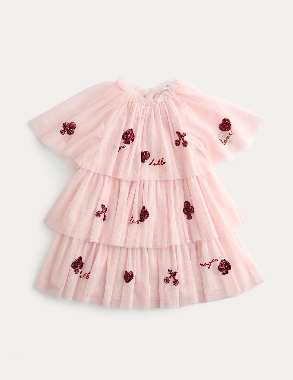 M&S Sequin Tiered Dress (2-10 Yrs) Pink Mix