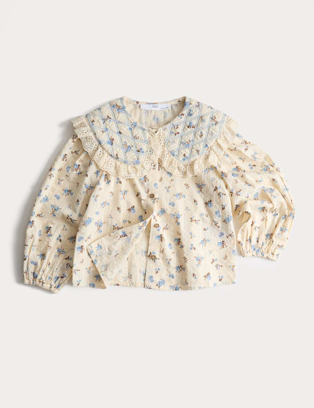 M&S Pure Cotton Ditsy Floral Blouse (2-8 Yrs) Ecru Mix