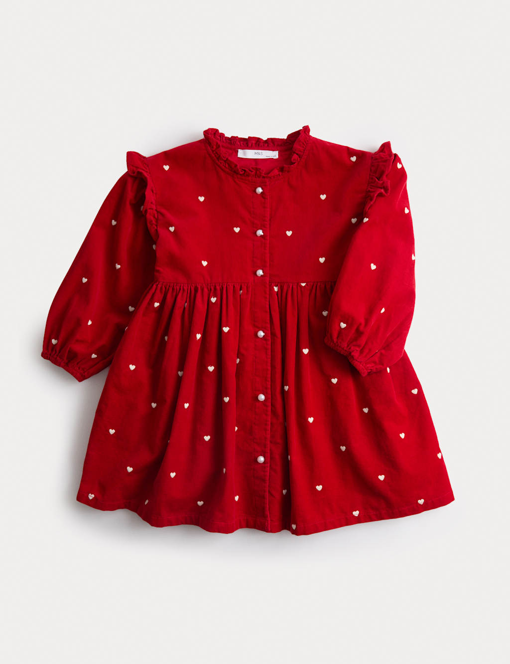 M&S Pure Cotton Corduroy Dress (1-8 Yrs) Red Mix