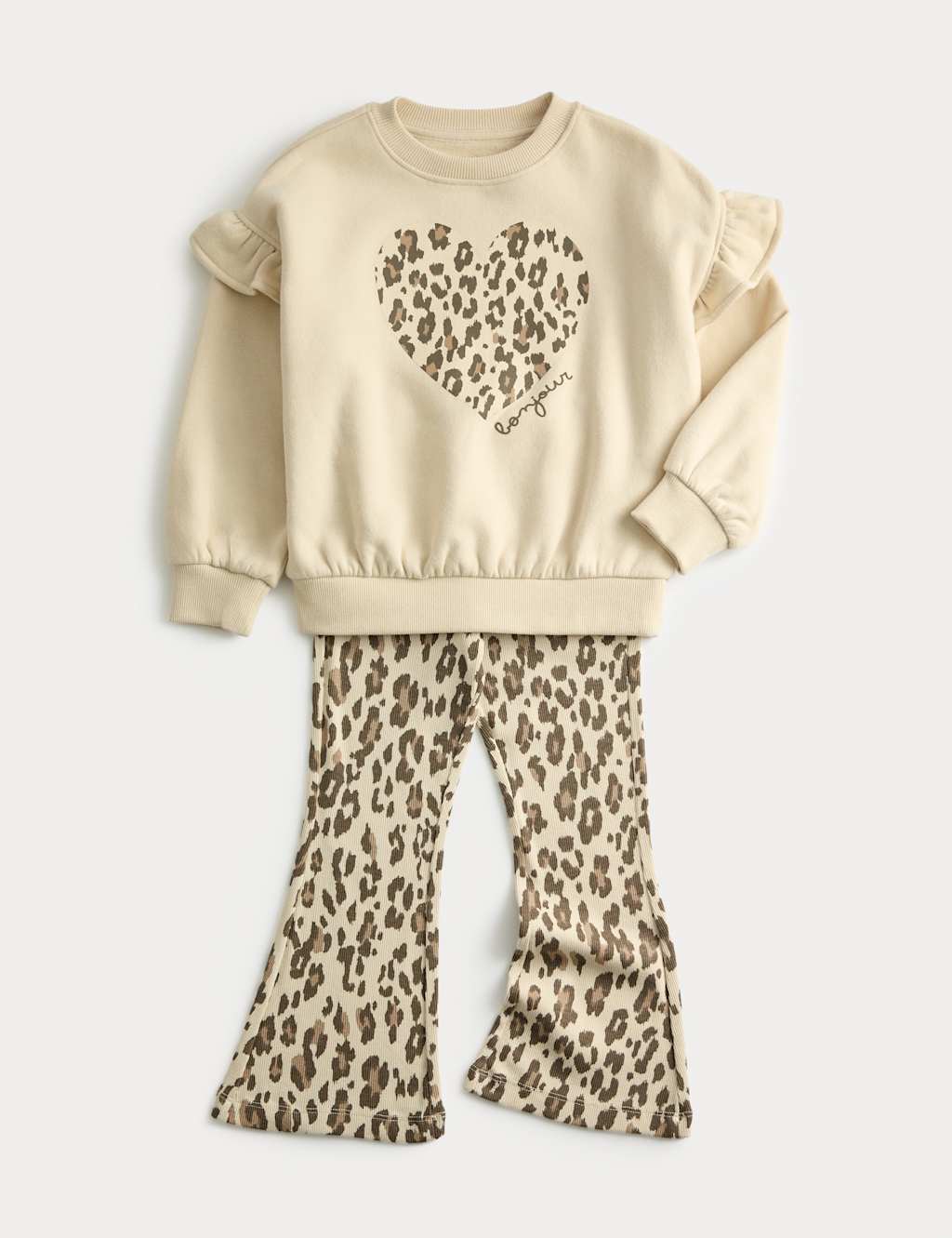 M&S 2pc Cotton Rich Kick Flare Outfit (1-8 Yrs) Neutral