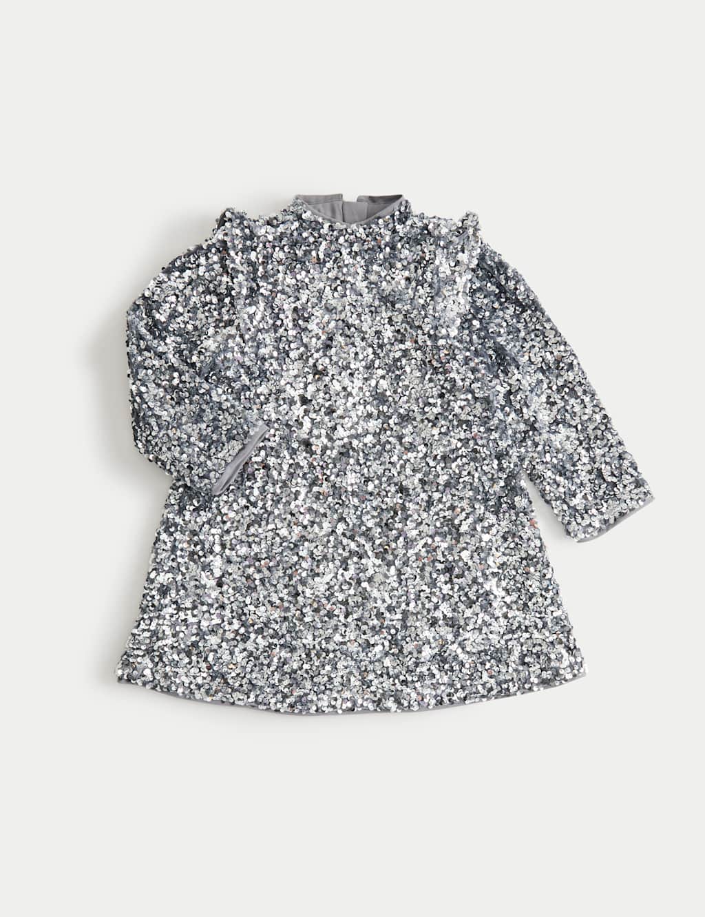 M&S Girls Long Sleeve Sequin Dress (2-10 Yrs) - 2-3 Years - Silver Mix