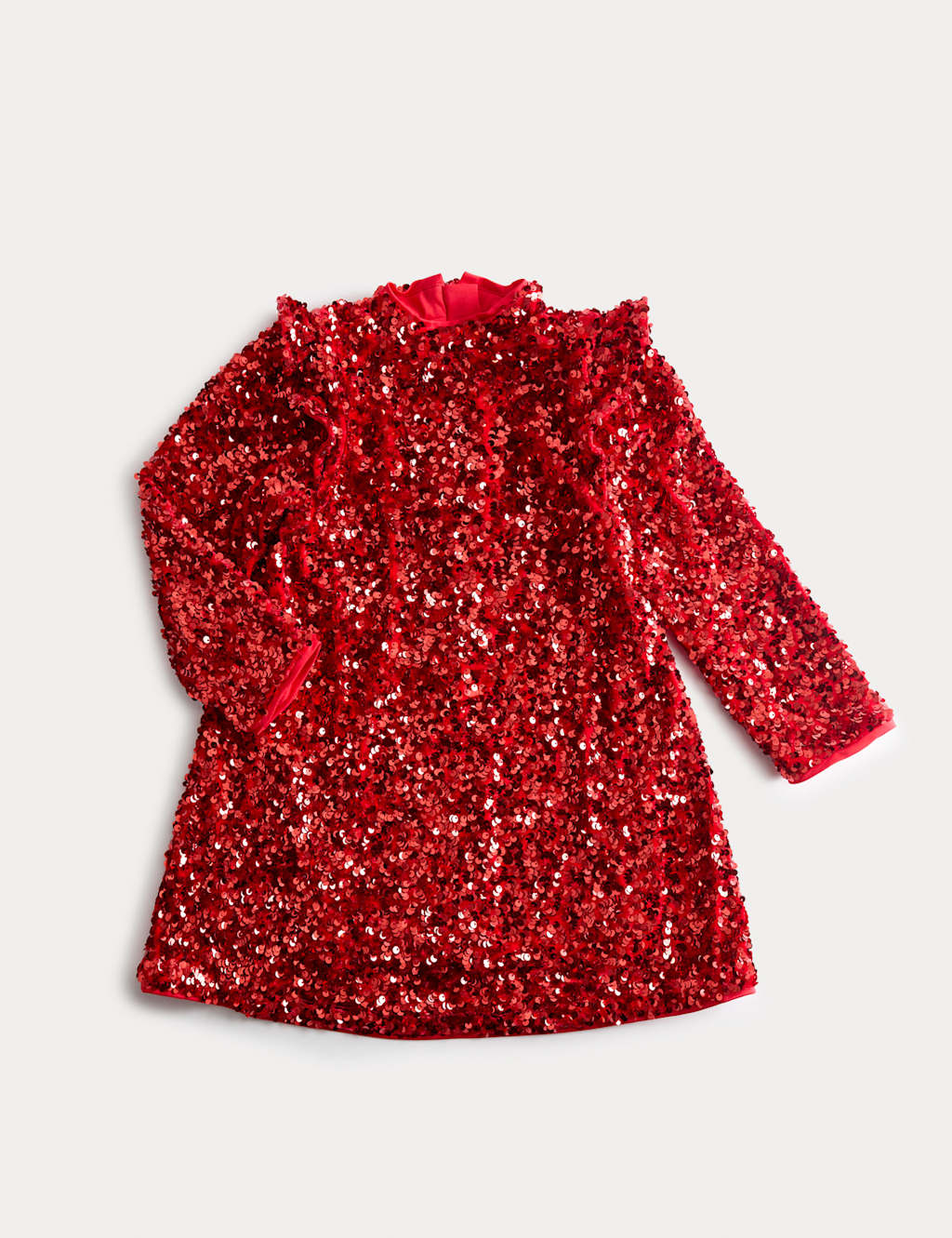 M&S Girls Long Sleeve Sequin Dress (2-10 Yrs) - 2-3 Years - Red