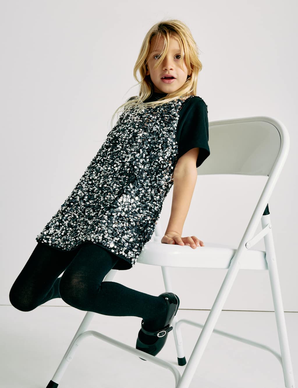 M&S Girls 2 Piece Sequin Pinafore and T-Shirt (2-10 Yrs) - 5-6 Years - Dark Pewter
