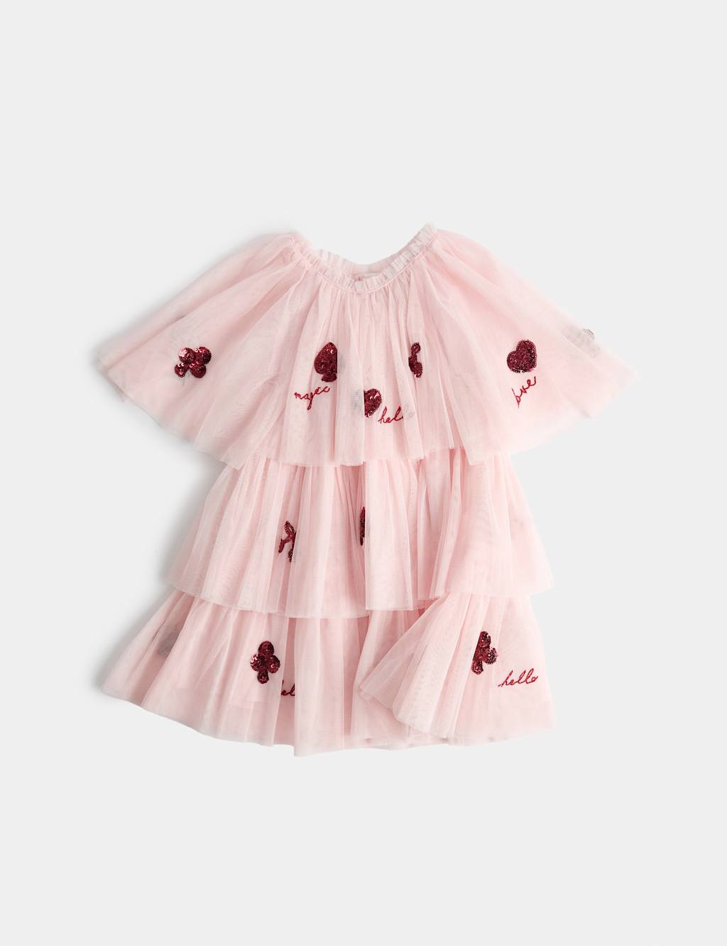 M&S Girls Sequin Bow Tiered Dress (2-8 Yrs) - 3-4 Years - Pink