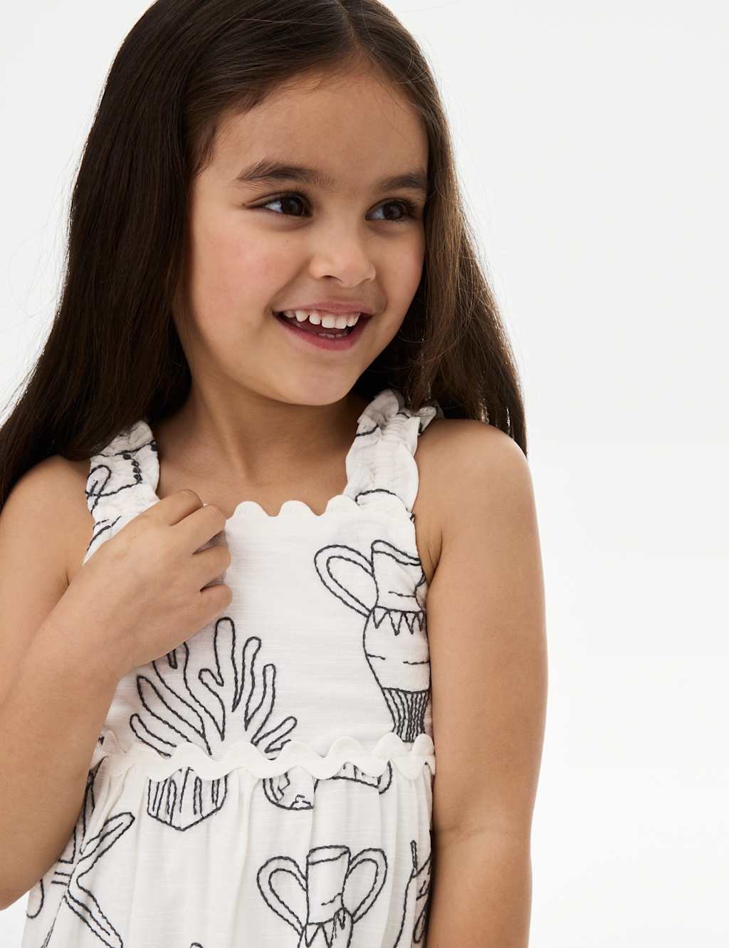 Pure Cotton Shell Embroidery Dress (2-8 Yrs)