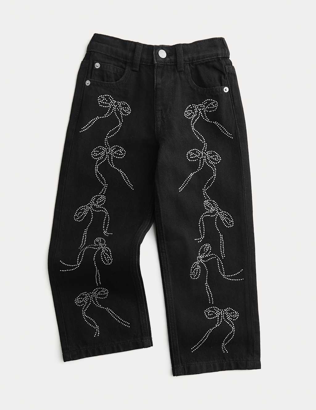 M&S Collection Girls Denim Bow Diamante Jeans (2-8 Yrs) - 6-7 Y - Black, Black