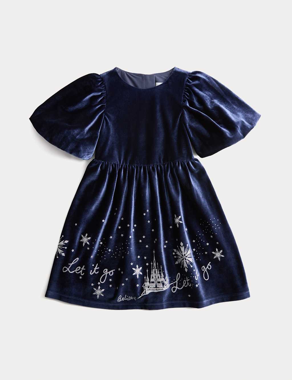 M&S Frozen Velvet Dress (2-8 Yrs) Navy