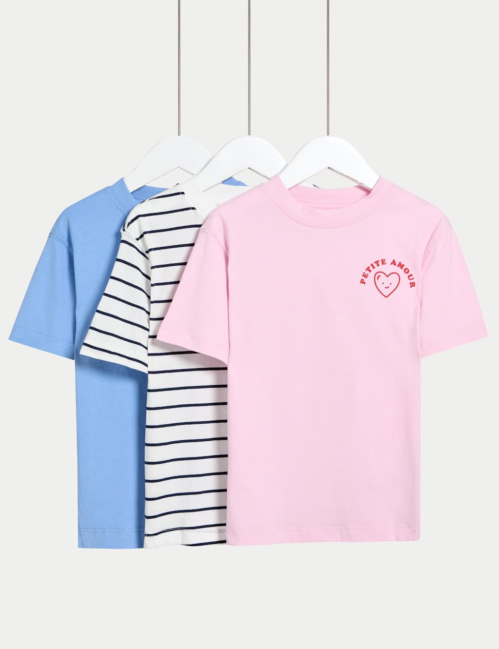 M&S 3pk Cotton-Rich Print T-Shirts (2-8Yrs) Pink Mix