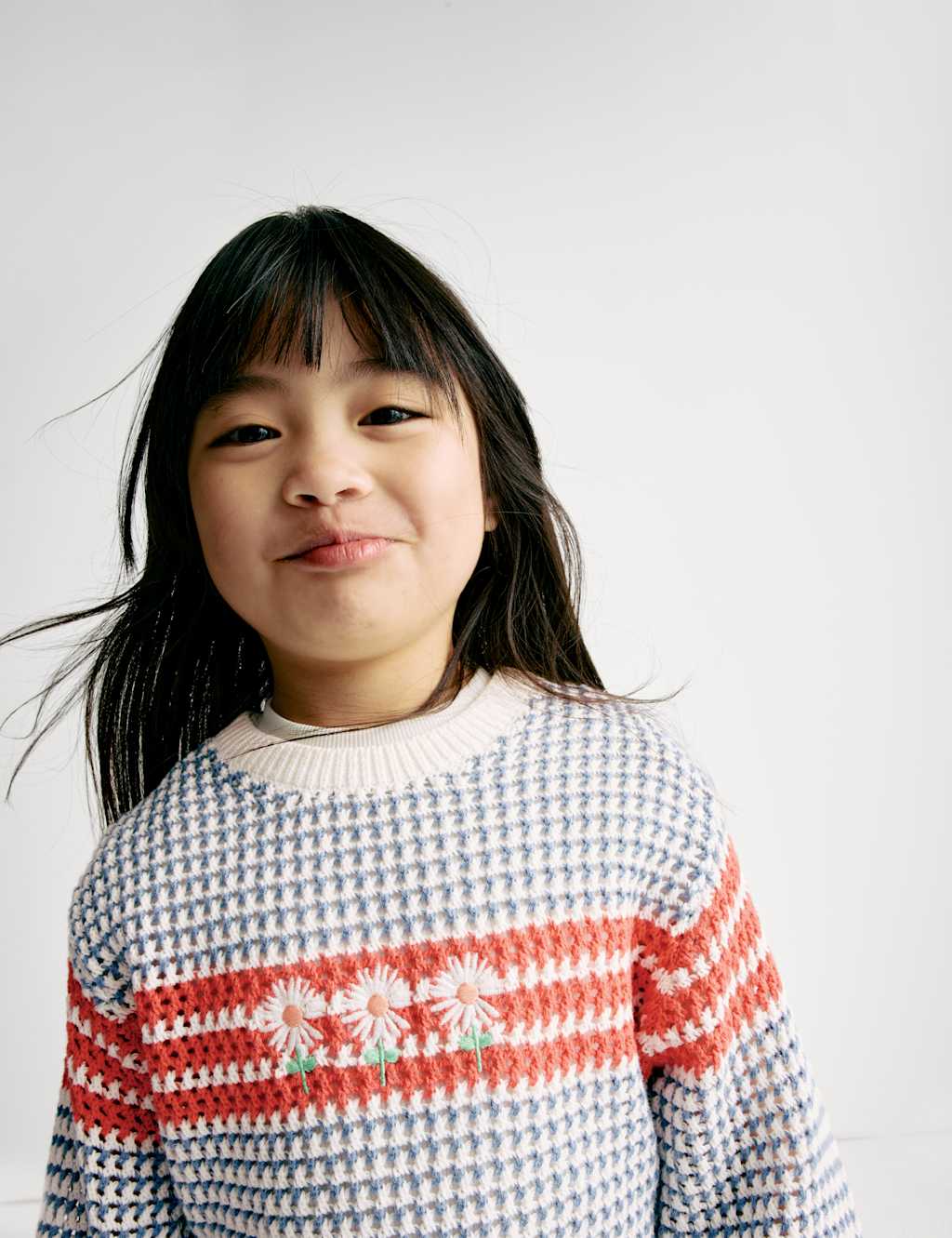Pure Cotton Striped Flower Embroidered Jumper (2-8 Yrs)
