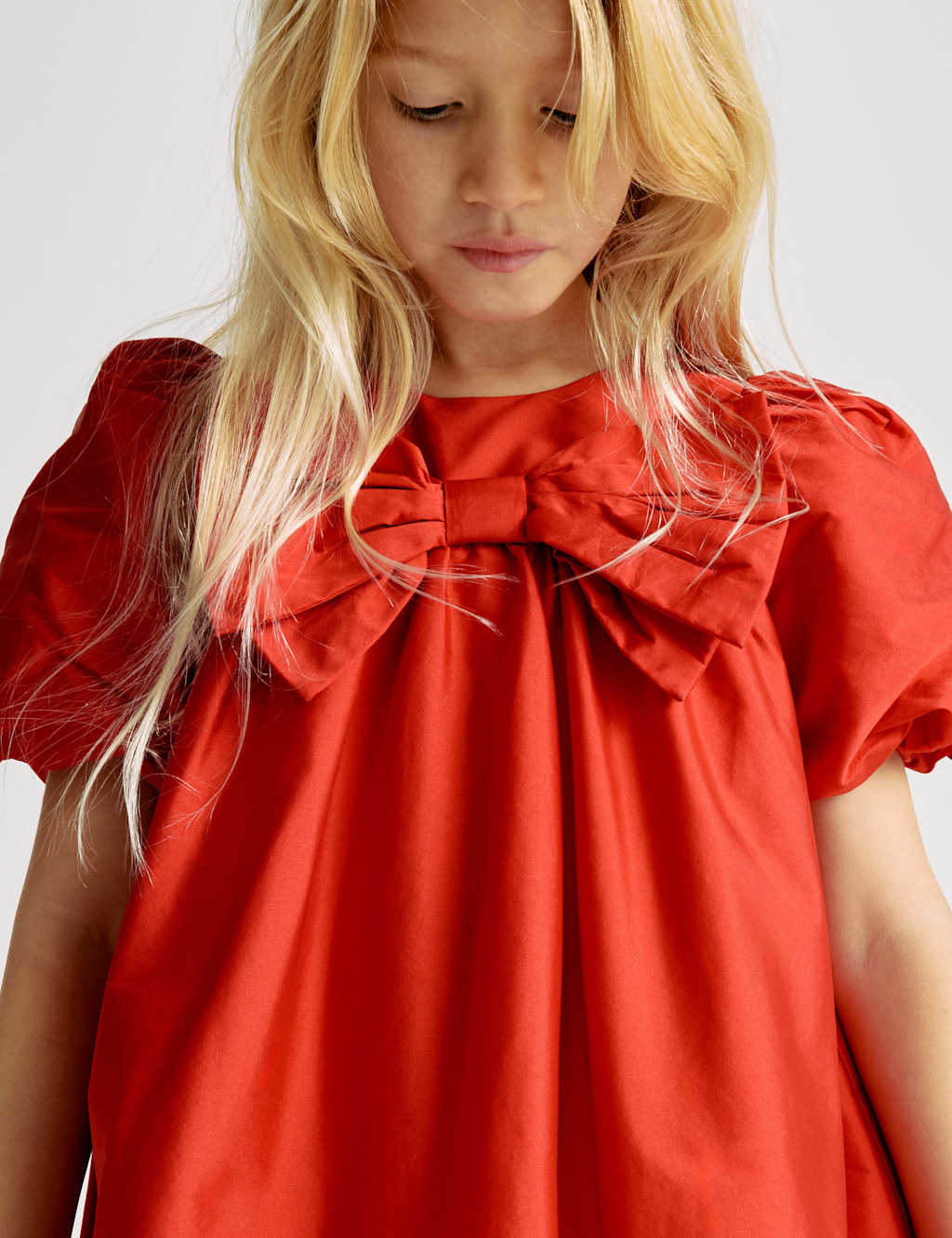 M&S Bubble Hem Bow Dress (2-10 Yrs) Rouge