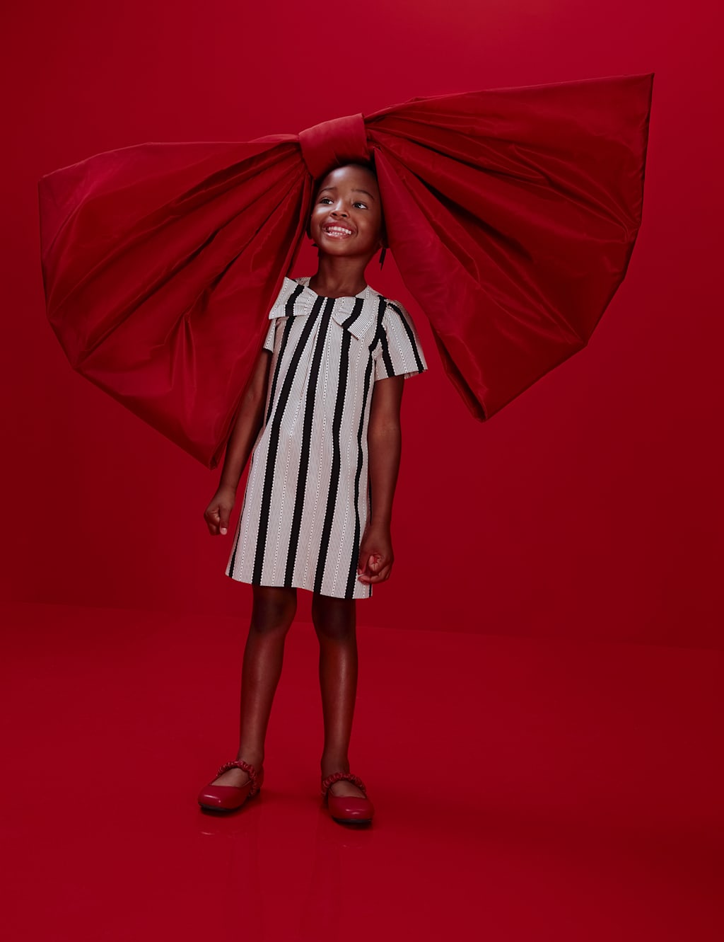 M&S Striped Bow Dress (2-10 Yrs) Black