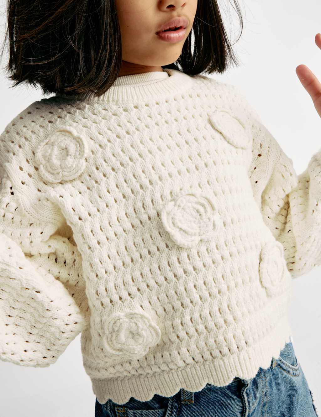 Pure Cotton Knitted Flower Jumper (2-8 Yrs)
