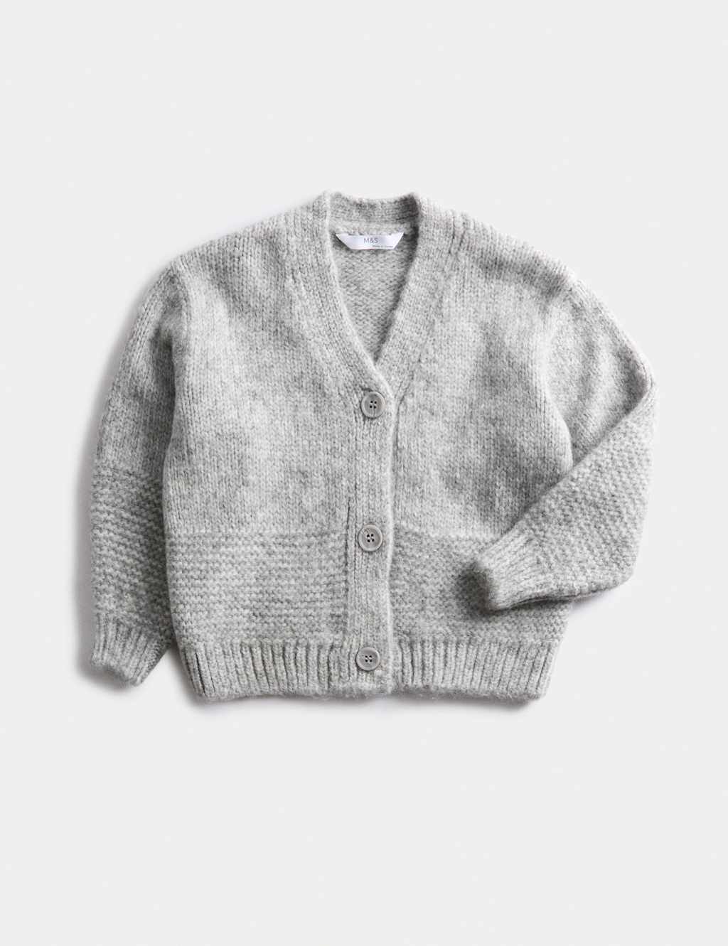 M&S Chunky Knit V-Neck Textured Cardigan (2-10 Yrs) Grey