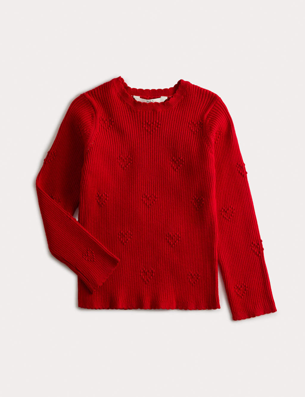 M&S Heart Knitted Top (2-8 Yrs) Rouge