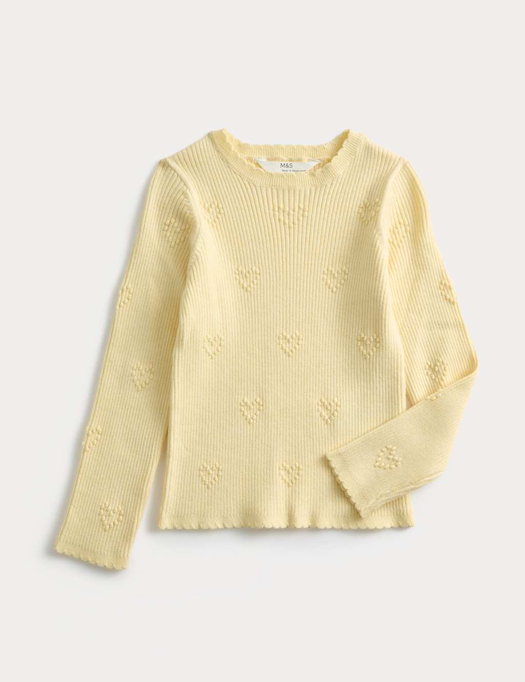 M&S Heart Knitted Top (2-8 Yrs) Yellow