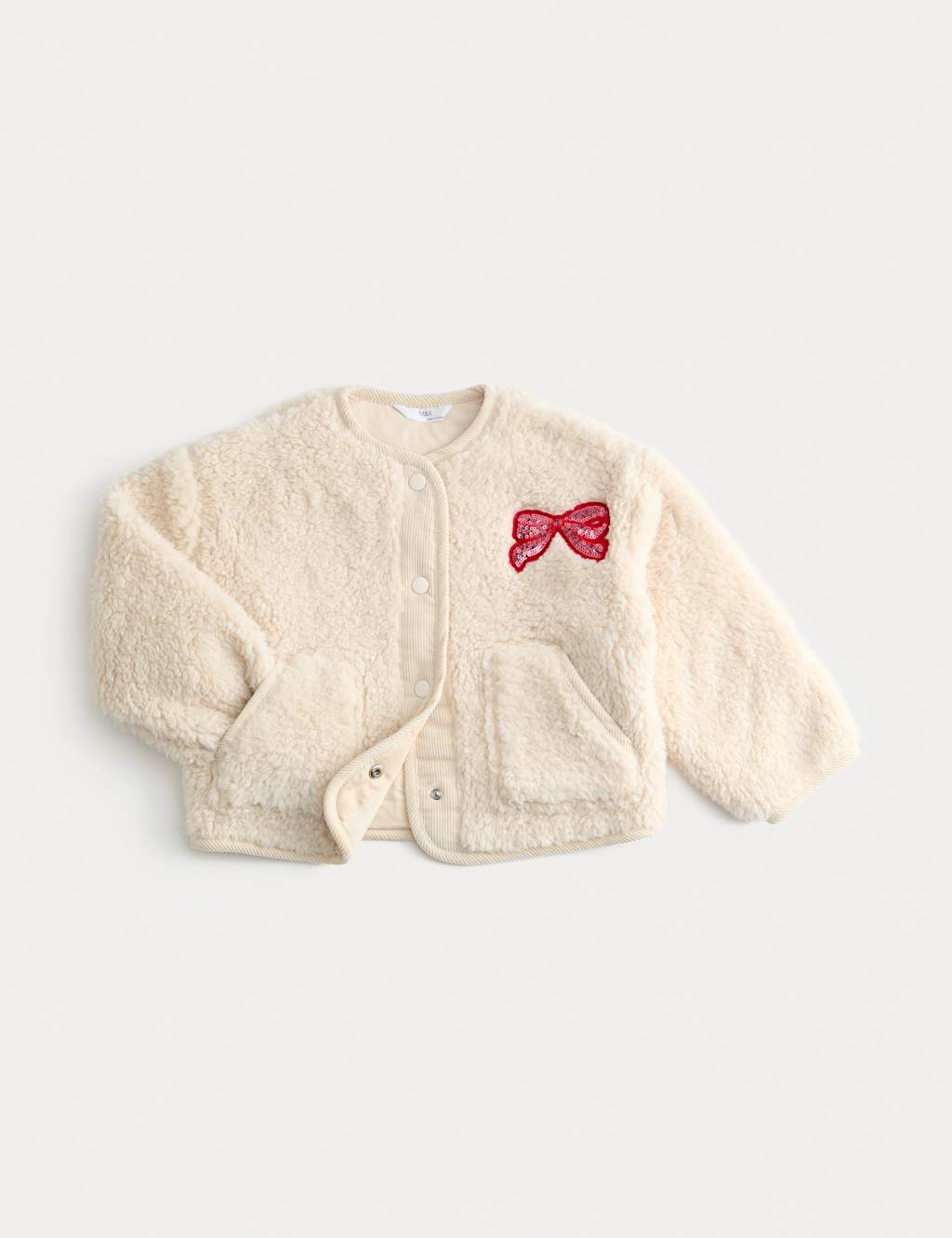 M&S Cherry Sequin Borg Jacket (2-8 Yrs) Ecru Mix