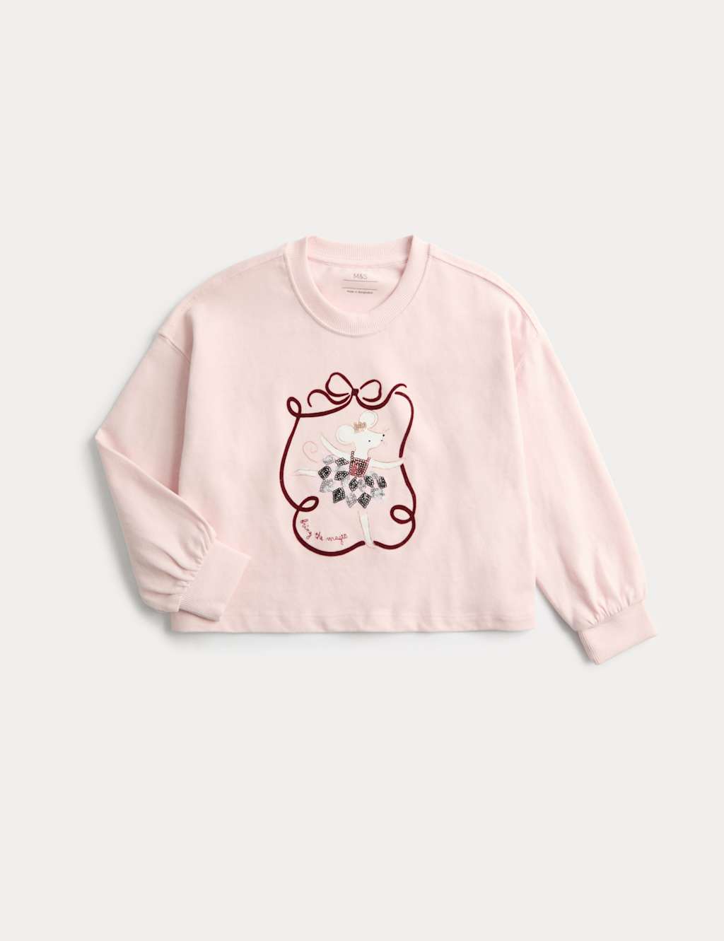 M&S Pure Cotton Sequin Mouse Graphic T-Shirt (2-8 Yrs) Pink