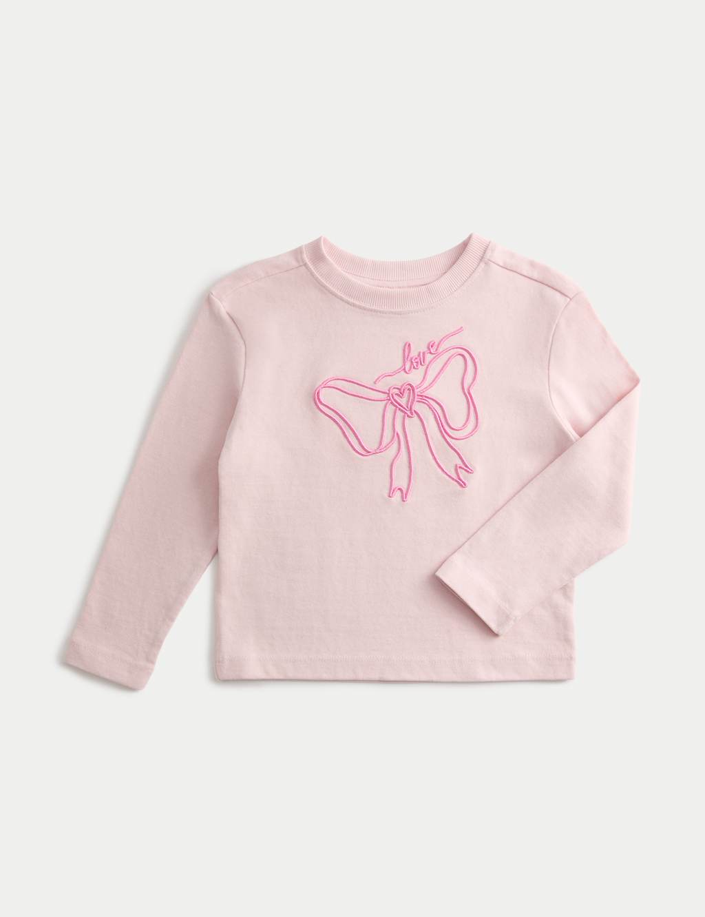M&S Pure Cotton Bow Embroidery Top (2-8 Yrs) Pink