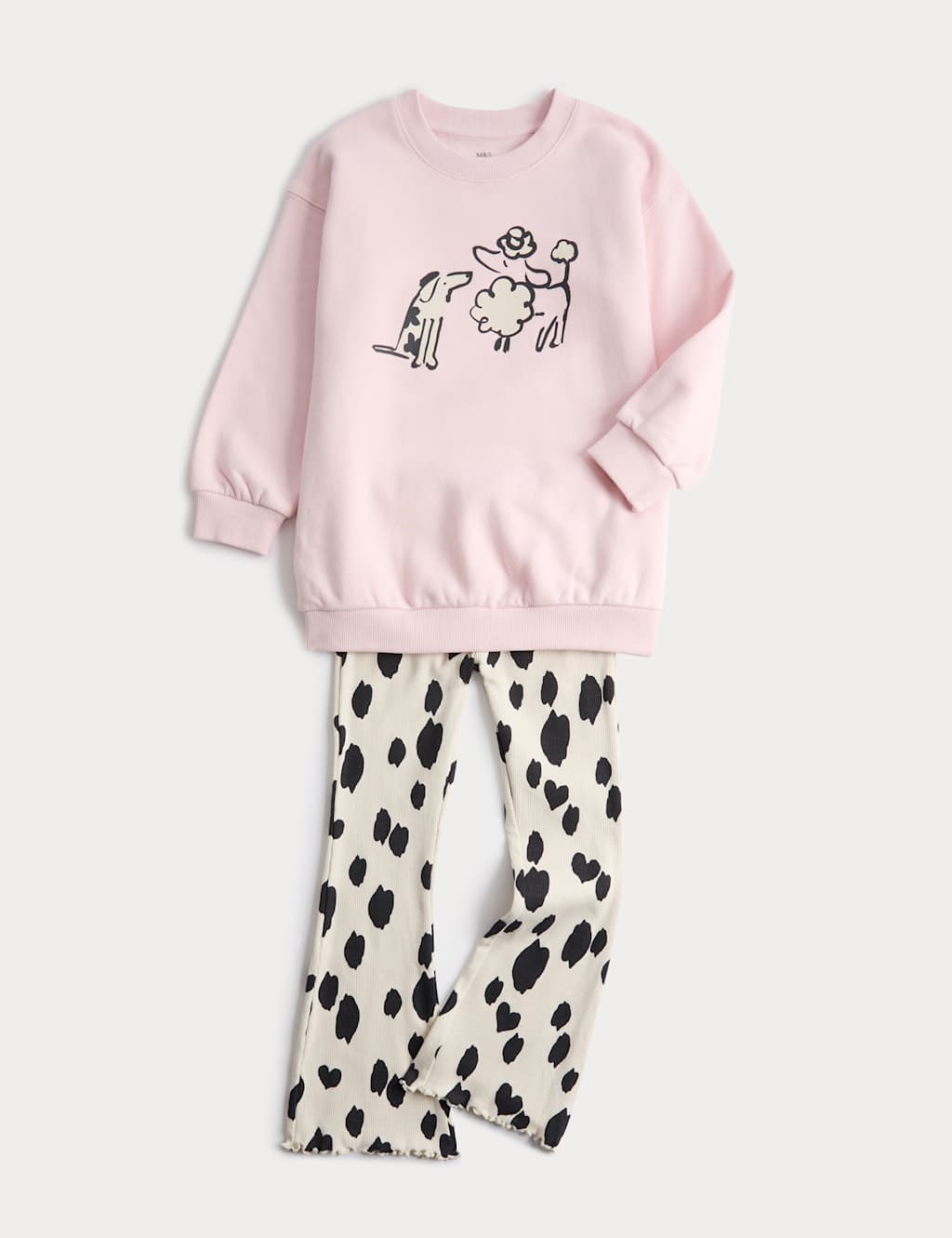 M&S Girls Cotton Rich Dog Print Top & Bottom Outfit (2-7 Yrs) - 2-3 Years - Light Pink Mix