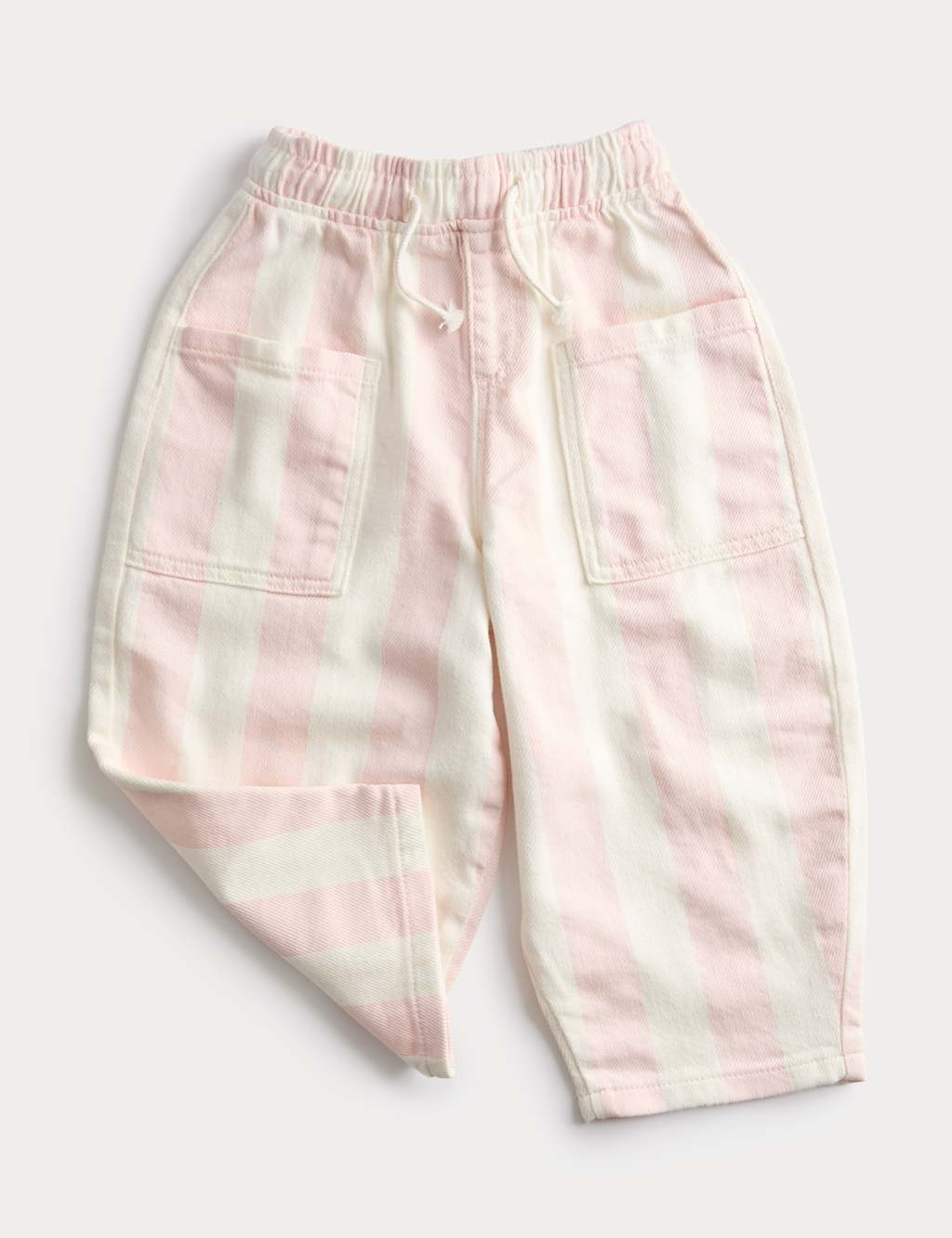 M&S Girls Pure Cotton Striped Barrel Leg Trousers (2-8 Yrs) - 5-6 Years - Light Pink