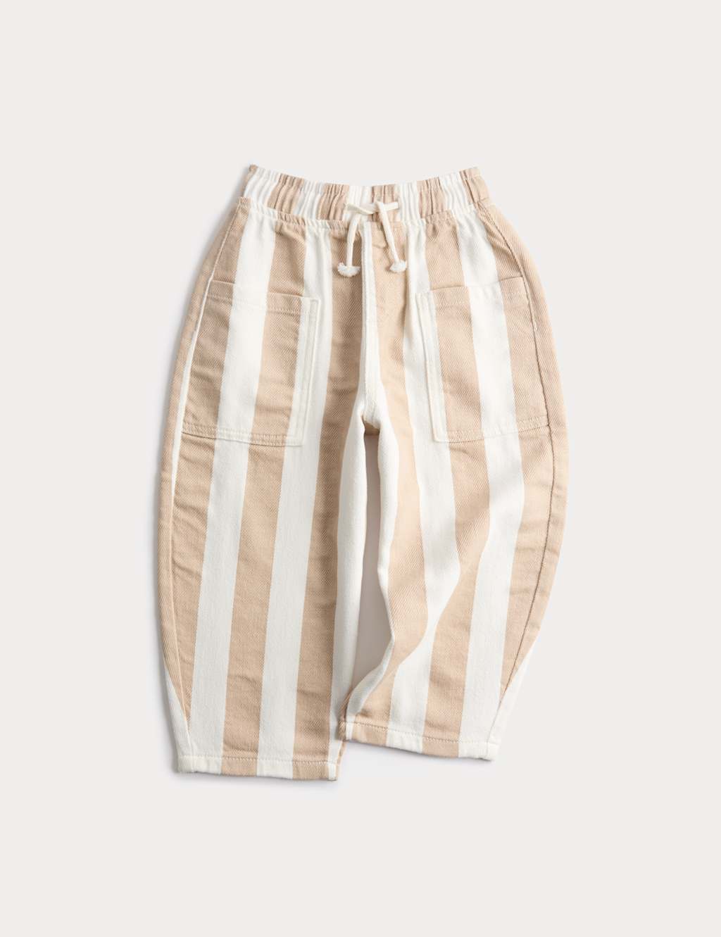 M&S Girls Pure Cotton Striped Barrel Leg Trousers (2-8 Yrs) - 3-4 Years - Calico