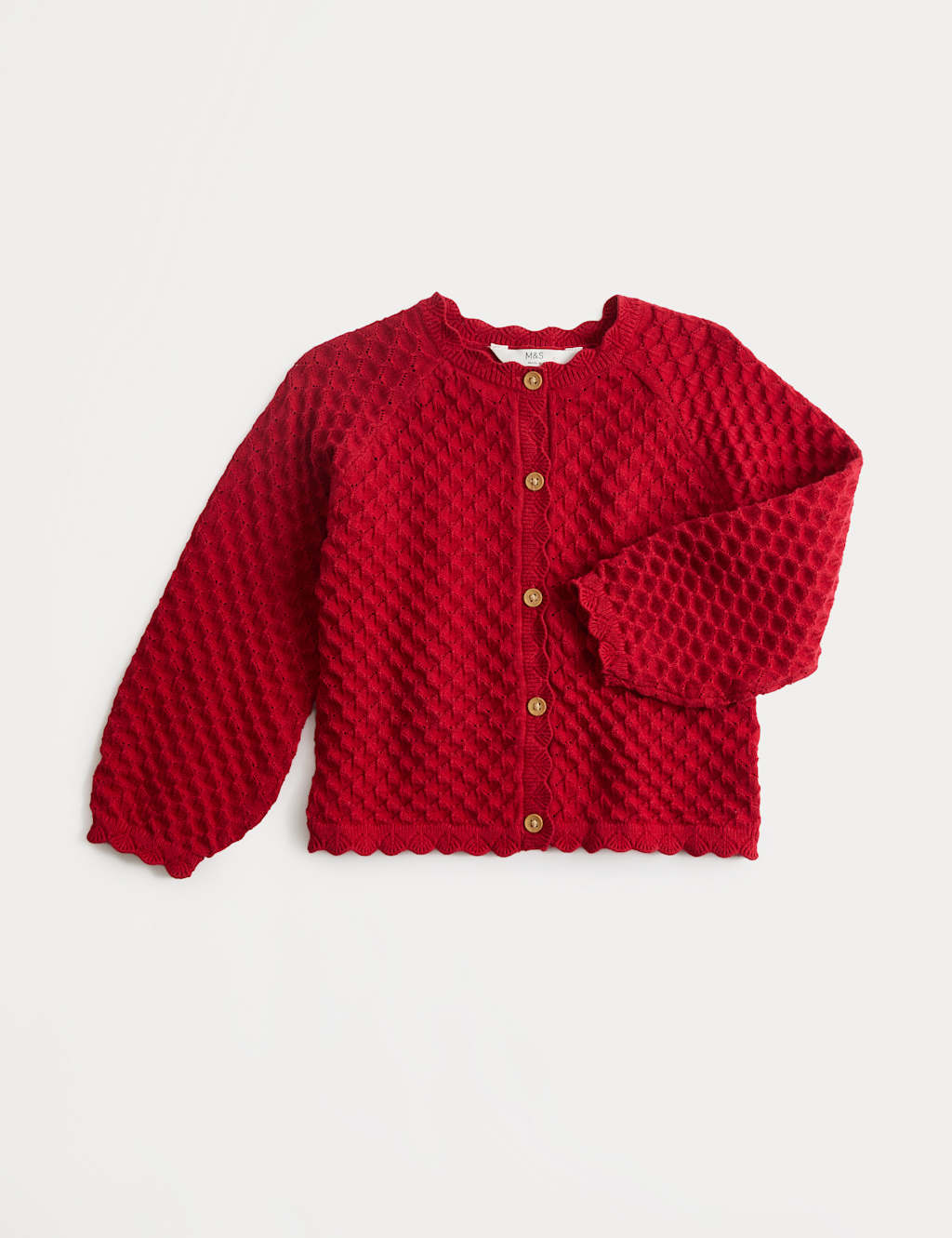 M&S Girls Pure Cotton Pointelle Cardigan (2-8 Yrs) - 7-8 Years - Rouge