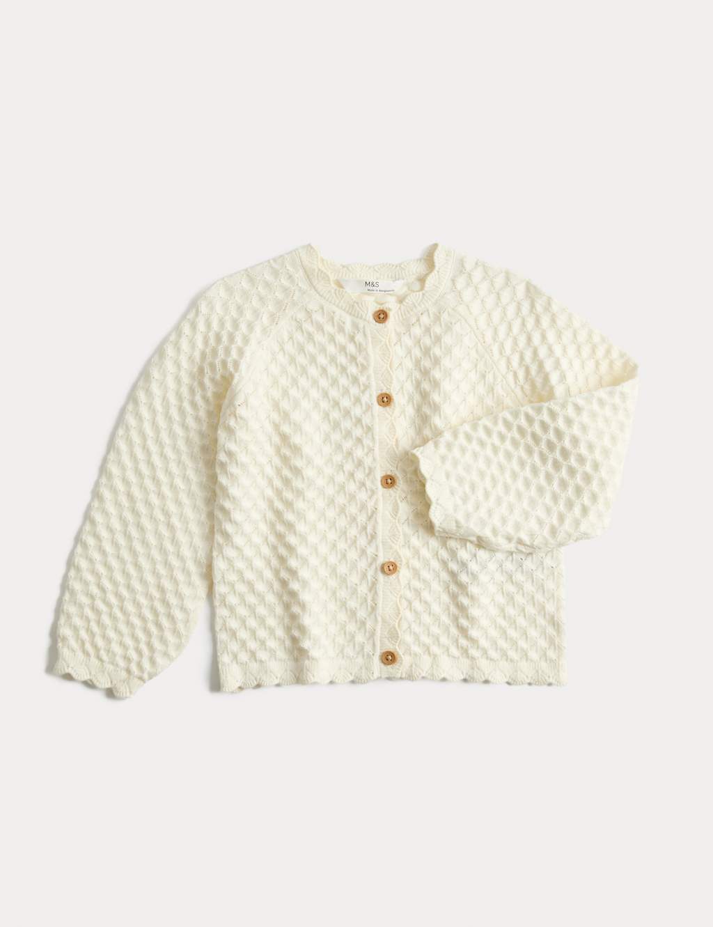M&S Girls Pure Cotton Pointelle Cardigan (2-8 Yrs) - 2-3 Years - Ivory