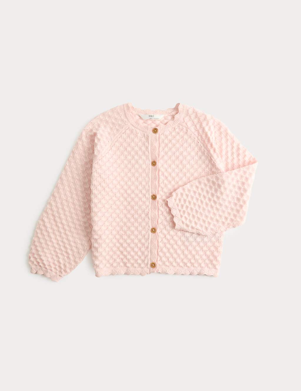 M&S Girls Pure Cotton Pointelle Cardigan (2-8 Yrs) - 2-3 Years - Pale Pink