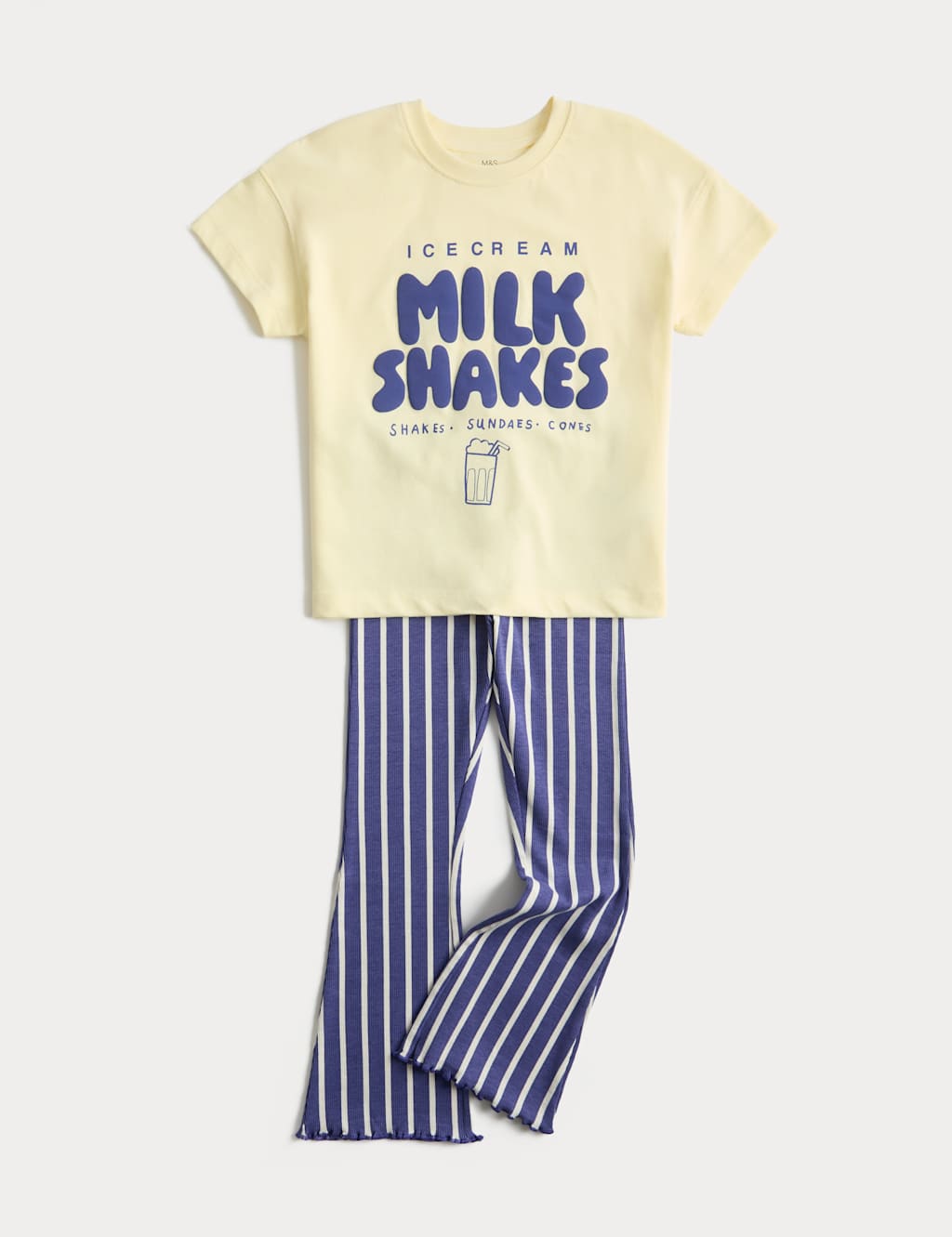 M&S Girls 2 Piece Pure Cotton Top & Bottom Outfit (2-10 Yrs) - 8-9 Years - Multi