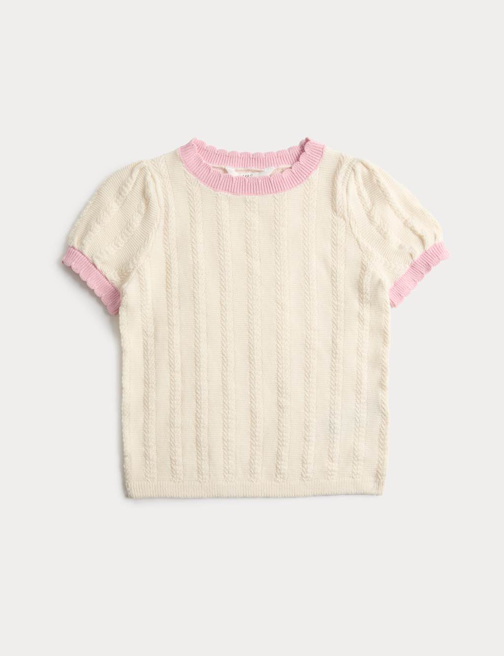 M&S Girls Pure Cotton Knitted Top (2-10 Yrs) - 2-3 Years - Light Cream
