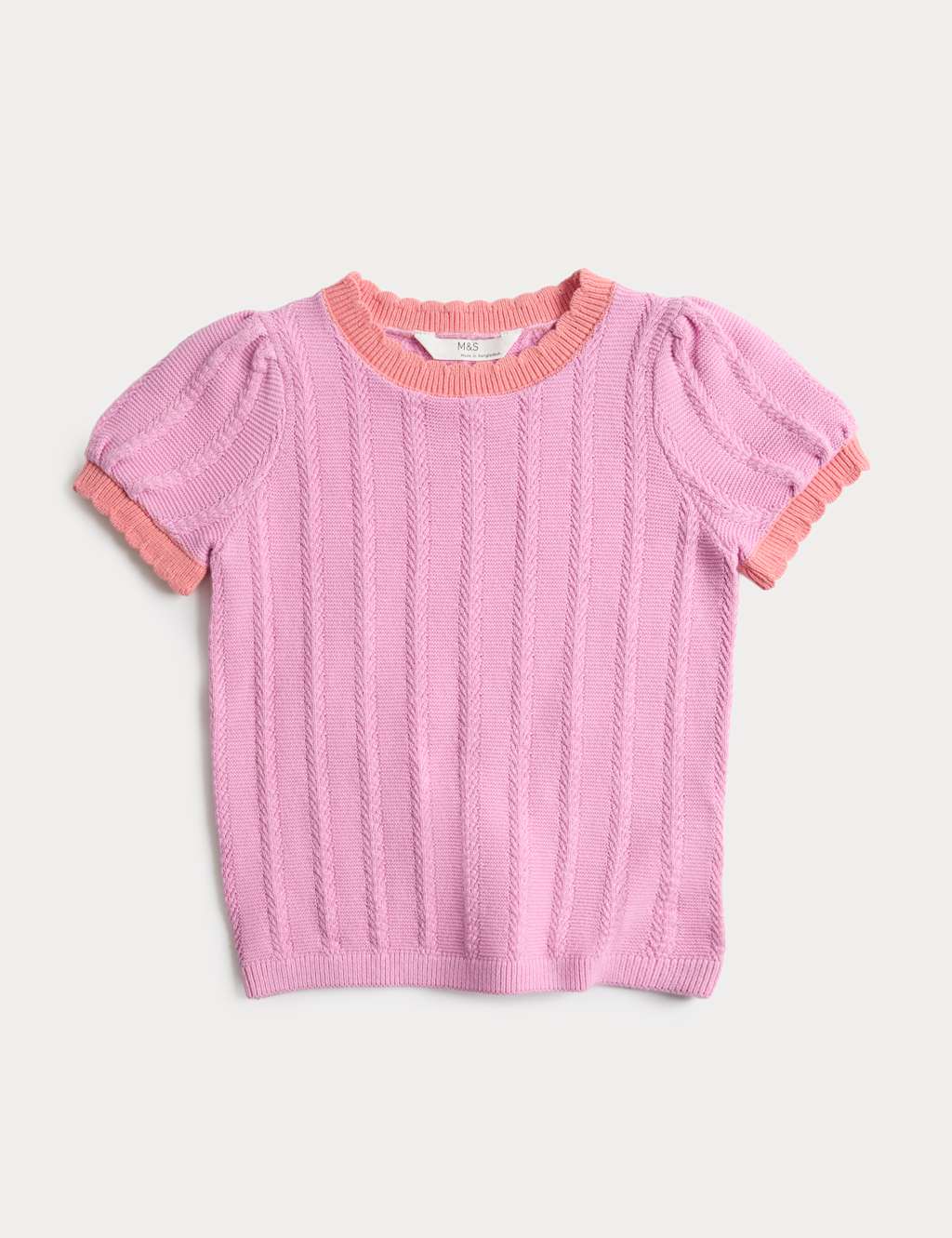 M&S Girls Pure Cotton Knitted Top (2-10 Yrs) - 2-3 Years - Soft Magenta