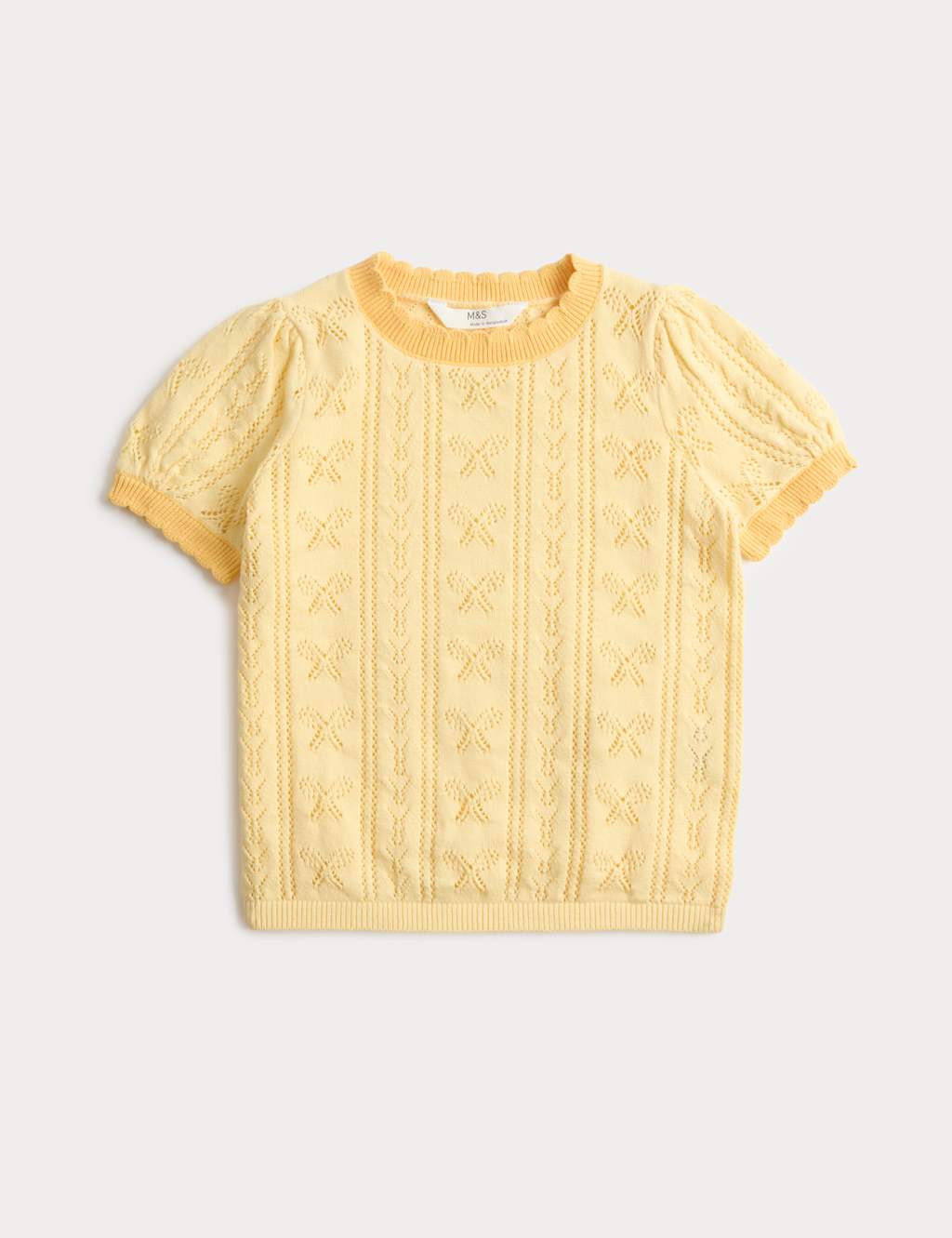M&S Girls Pure Cotton Pointelle Knitted Top (2-10 Yrs) - 9-10 Years - Yellow