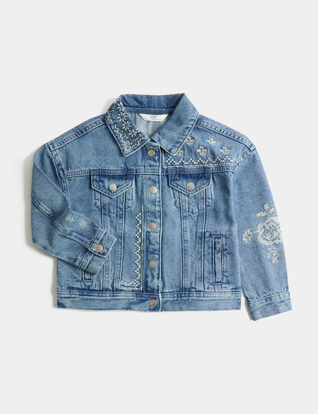 M&S Girls Denim Cross Stitch Jacket (2-10 Yrs) - 9-10 Years