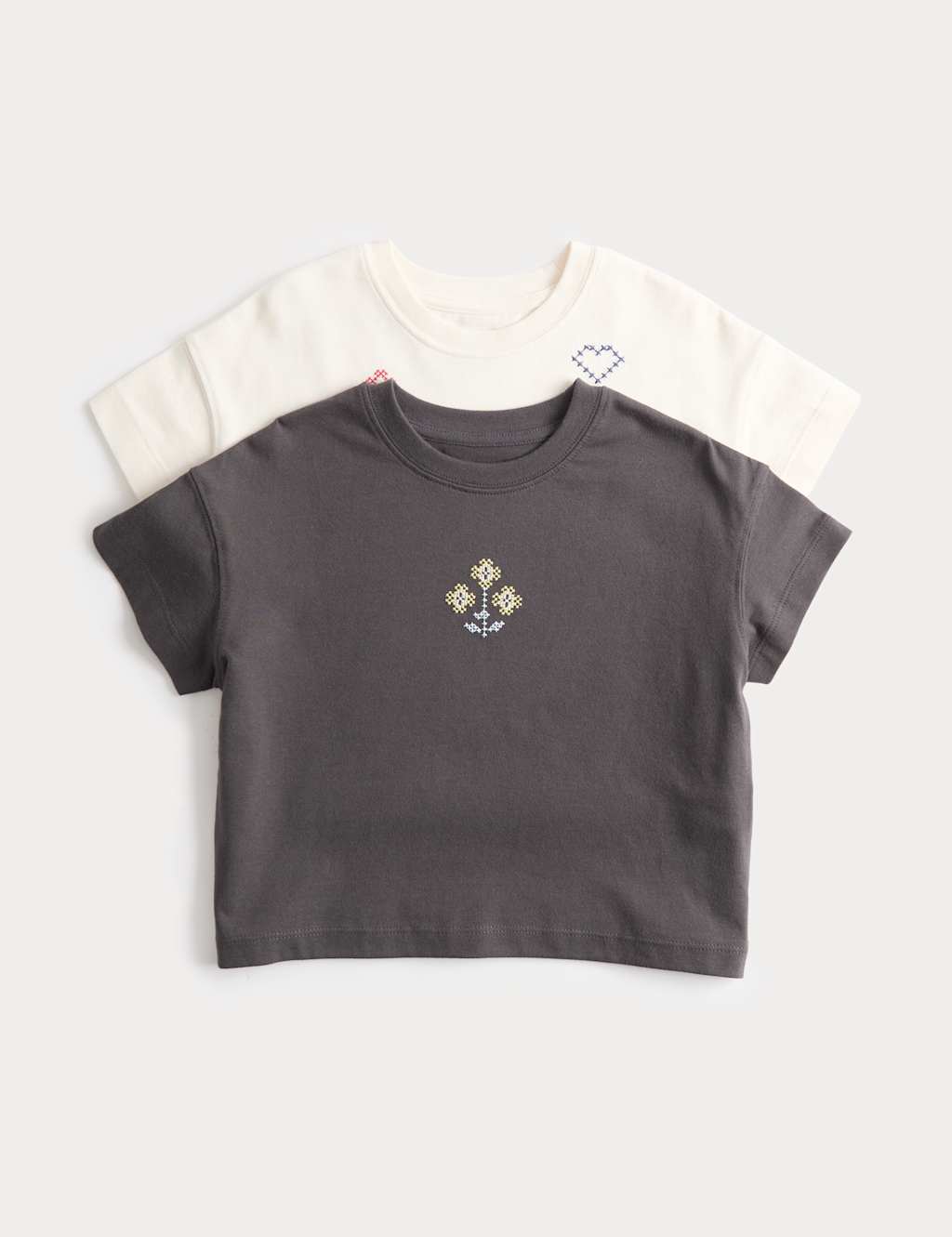 M&S Girls 2 Pack Pure Cotton Cross Stitch T-Shirts (2-8 Yrs) - 5-6 Years - Multi