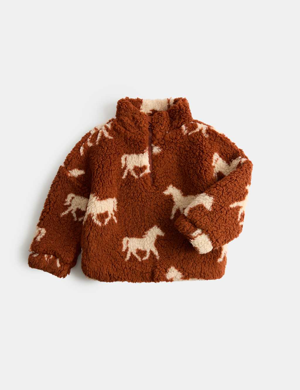 M&S Girls Horse Print Borg Jacket (2-10 Yrs) - 6-7 Years - Rust
