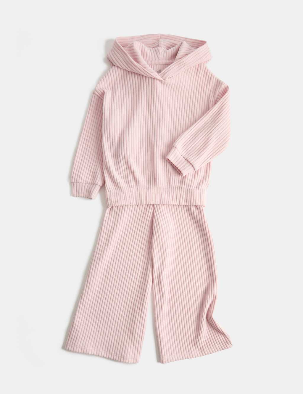 M&S Girls 2 Piece Cosy Ribbed Hooded Outfit (2-10 Yrs) - 2-3 Years - Soft Pink